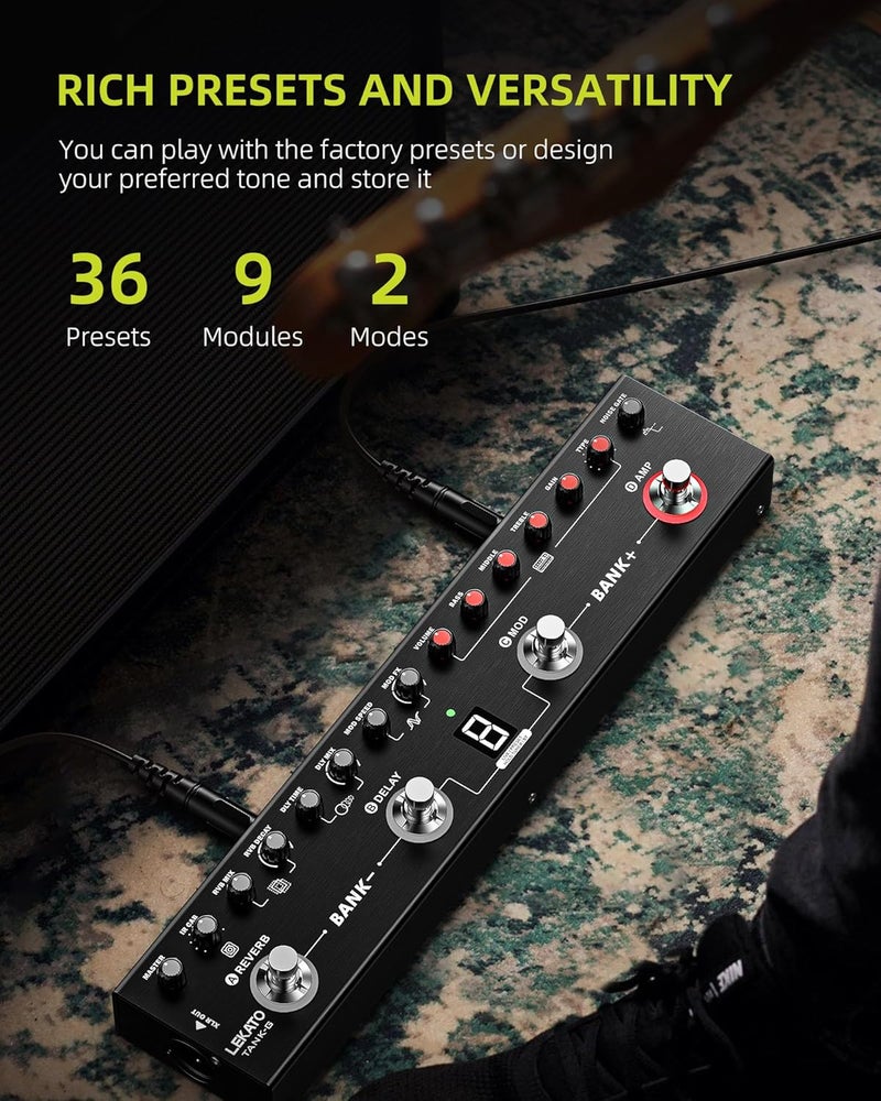 LEKATO Multi Effects Guitar Pedal, Guitar Effects Pedal with 36 Presets, Editable 4 Modules, Amp, Chorus, Delay, Reverb, IR CAB, Tuner, BT Connection, Music Recording - Image 2
